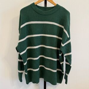 Aerie Green White Stripe Knit Crewneck Sweater XL Casual Comfortable Preppy